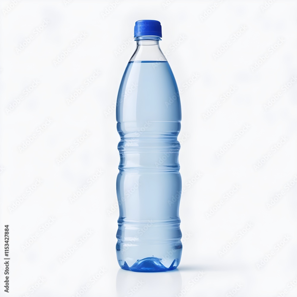Naklejka premium A plastic bottle of clear water with a blue cap