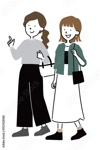 街を歩く女性二人のイラスト