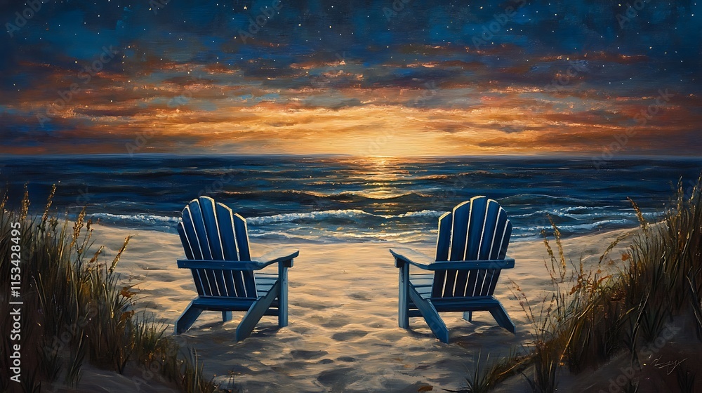 Two beautiful blue chair with relaxing mood on the beach Two beautiful blue chair with relaxing mood on the beach