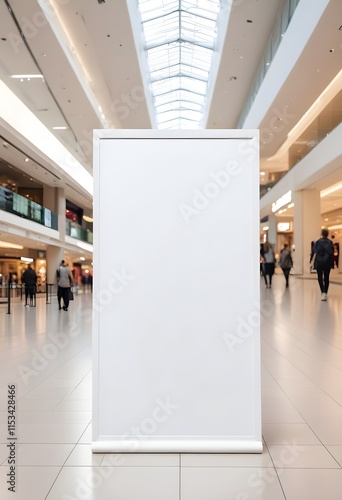 A white poster mokup displayed on a shopping mall