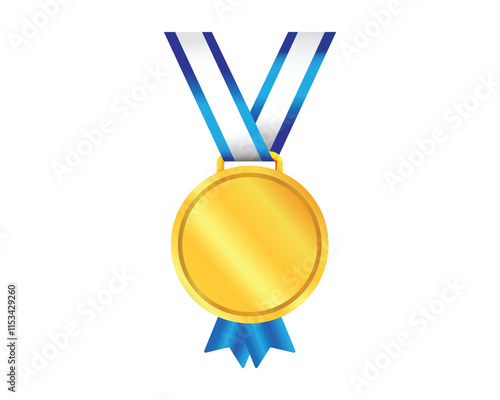 Gold medal with ribbon on white background