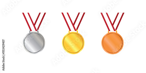 Medal icon set. Gold Silver Bronze sports medals with ribbon. Vector Ilustration photo