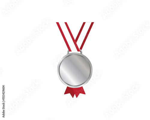 Silver medal with ribbon on white background