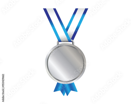 Silver medal with ribbon on white background
