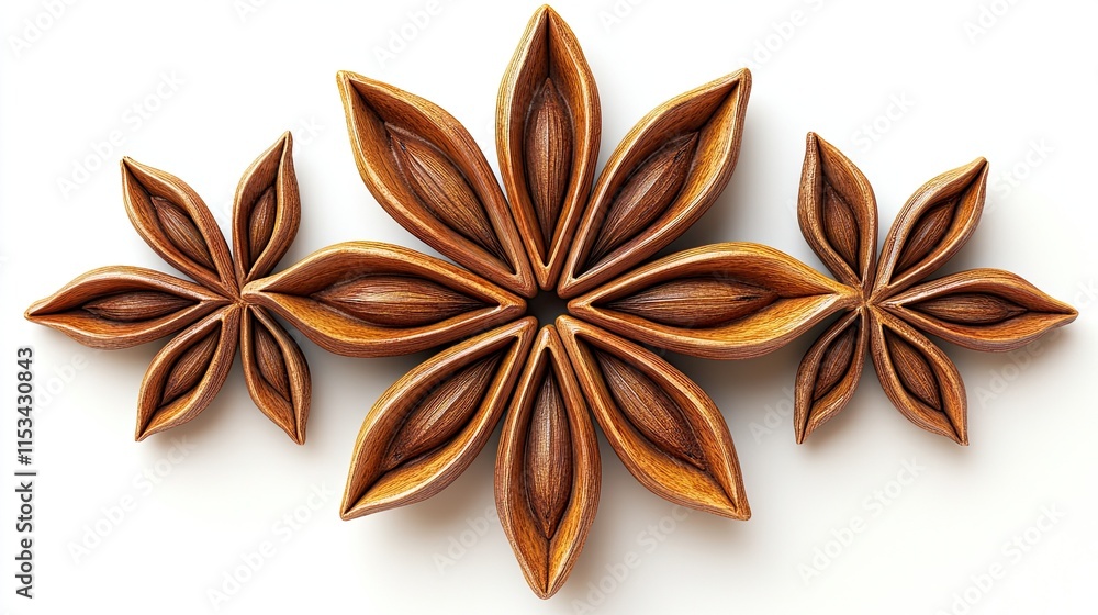 6. Earthy tones, intricate 3D artwork, spice ingredient, star anise clipart, isolated on white backdrop 6. Earthy tones, intricate 3D artwork, spice ingredient, star anise clipart, isolated on white backdrop