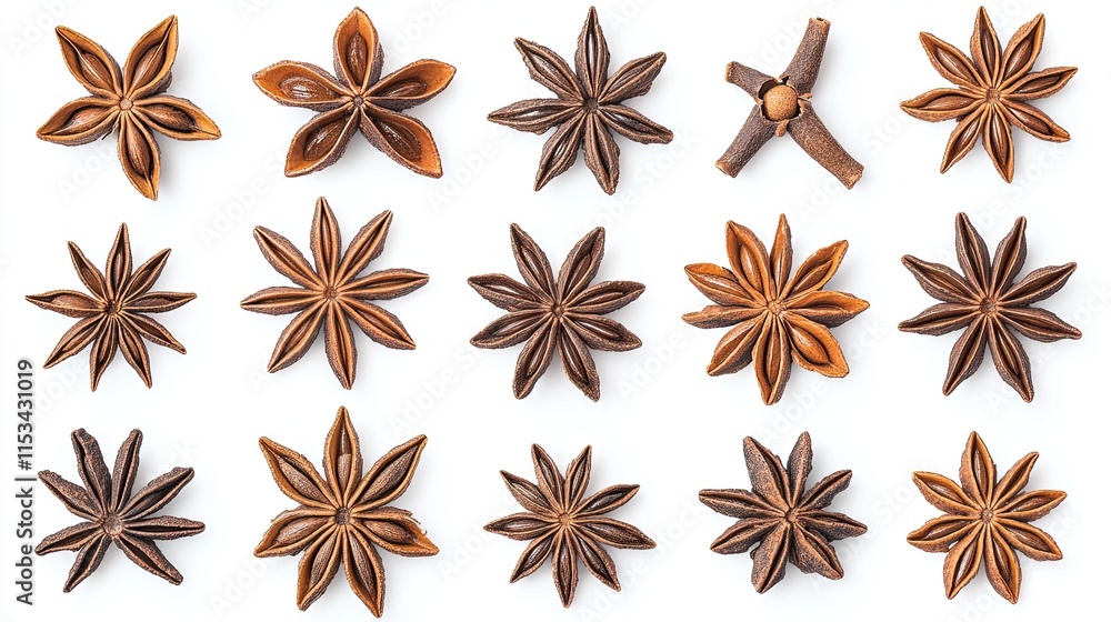 6. Earthy tones, intricate 3D artwork, spice ingredient, star anise clipart, isolated on white backdrop 6. Earthy tones, intricate 3D artwork, spice ingredient, star anise clipart, isolated on white backdrop