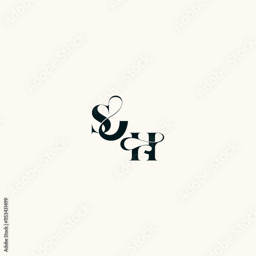 fancy curve logo bold and hairline initial letter wedding monogram elegant HS