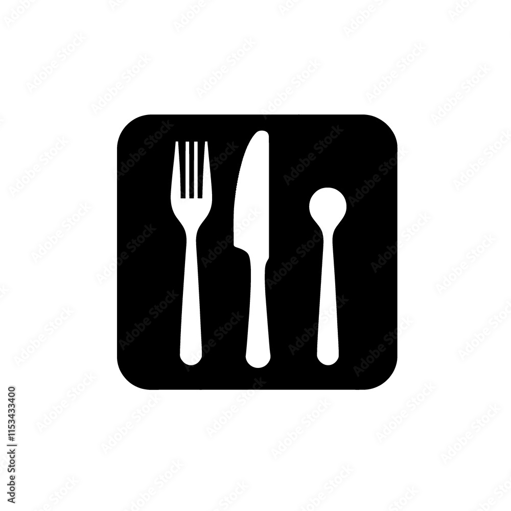 a black square with a fork and knife
