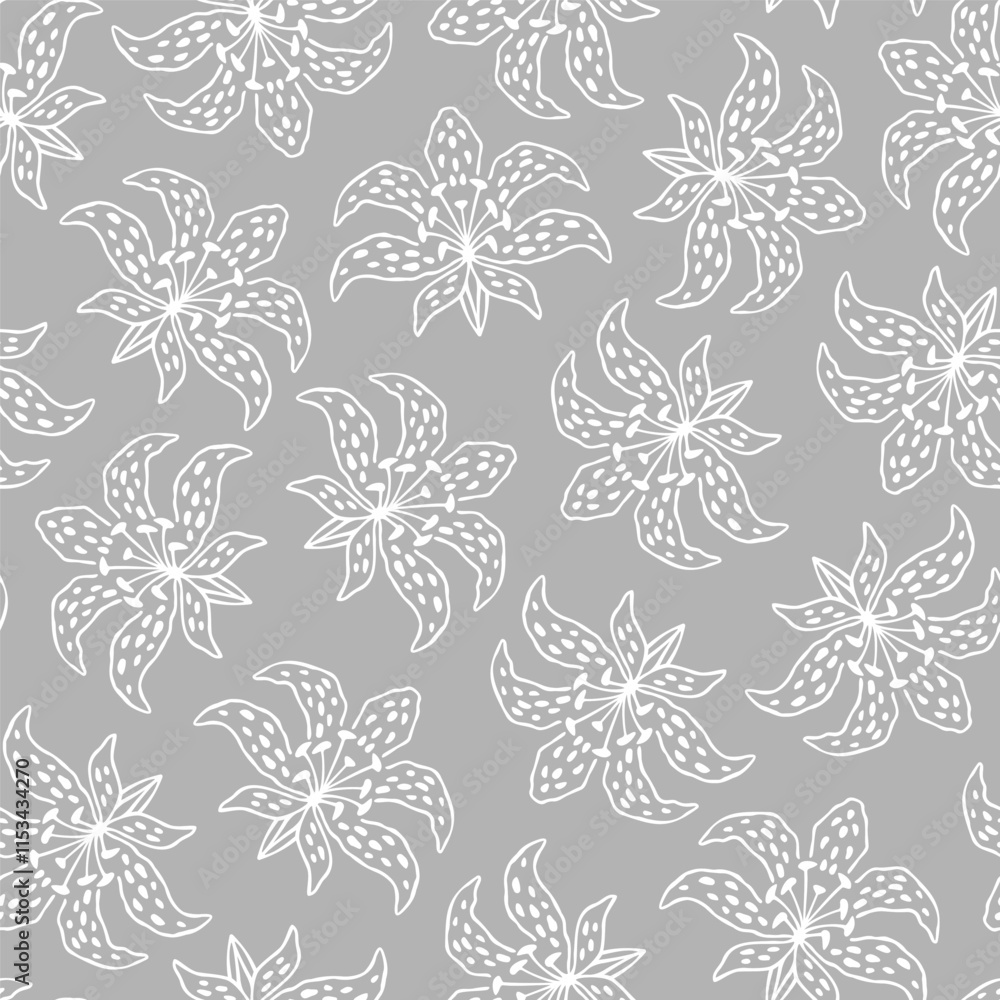 Vector seamless pattern with hand drawn lily flowers. Beautiful design for textile, wallpaper, wrapping paper and backgrounds. Vector seamless pattern with hand drawn lily flowers. Beautiful design for textile, wallpaper, wrapping paper and backgrounds.