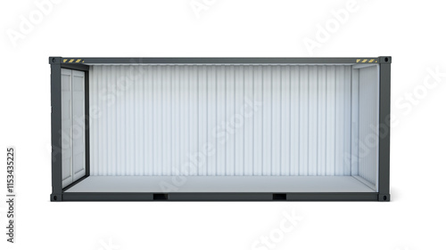 Fototapeta Naklejka Na Ścianę i Meble -  Empty black cargo container without side wall. Side view isolated on transparent background. Object of transportation. PNG. 3D illustration