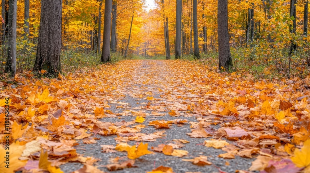 Autumn Pathway Through Golden Leaf Covered Forest Autumn Pathway Through Golden Leaf Covered Forest