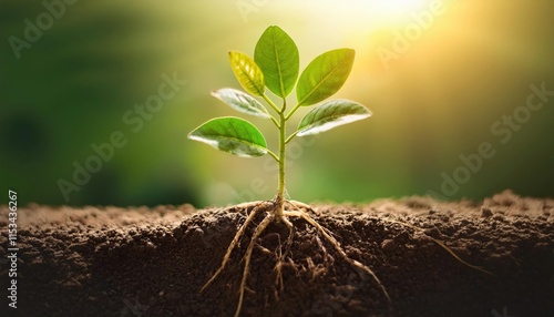 A young tree or plant with visible roots, symbolizing stability, commitment, and building a foundation 