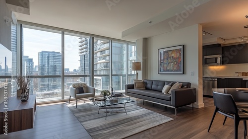 Wallpaper Mural A contemporary, open-concept apartment featuring expansive picture Torontodigital.ca