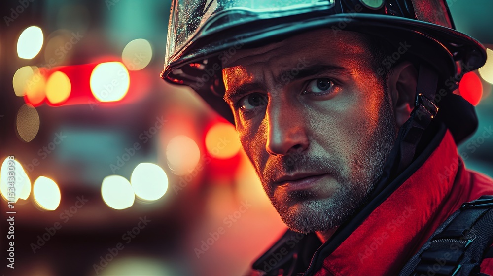 A firefighter with serious and tired face, wearing hemlet picture A firefighter with serious and tired face, wearing hemlet picture