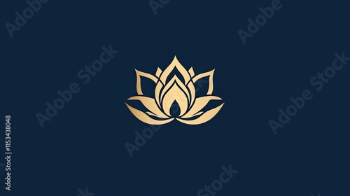 Elegant golden lotus flower logo on dark blue background.