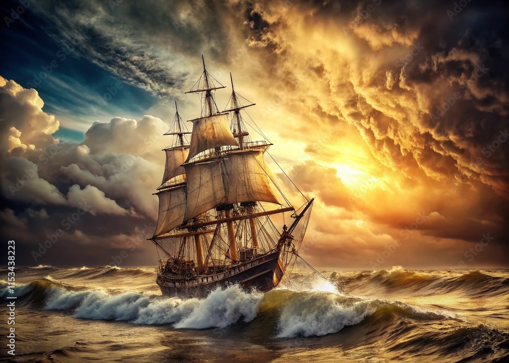 Obraz premium Vintage Photo: Old Sailing Ship on a Rough Sea