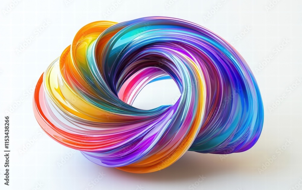 A dynamic twister of multicolored paint, swirling and blending seamlessly on a crisp white background A dynamic twister of multicolored paint, swirling and blending seamlessly on a crisp white background