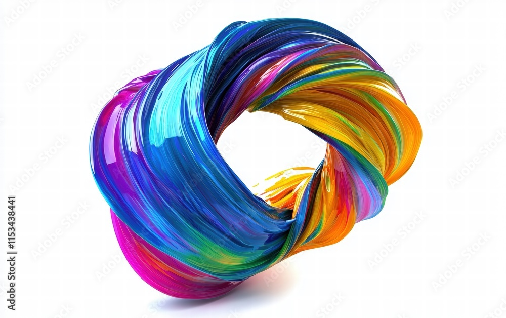 A dynamic twister of multicolored paint, swirling and blending seamlessly on a crisp white background A dynamic twister of multicolored paint, swirling and blending seamlessly on a crisp white background
