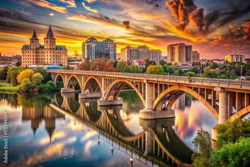 Vintage Saskatoon Broadway Bridge & Downtown Skyline, South Saskatchewan River