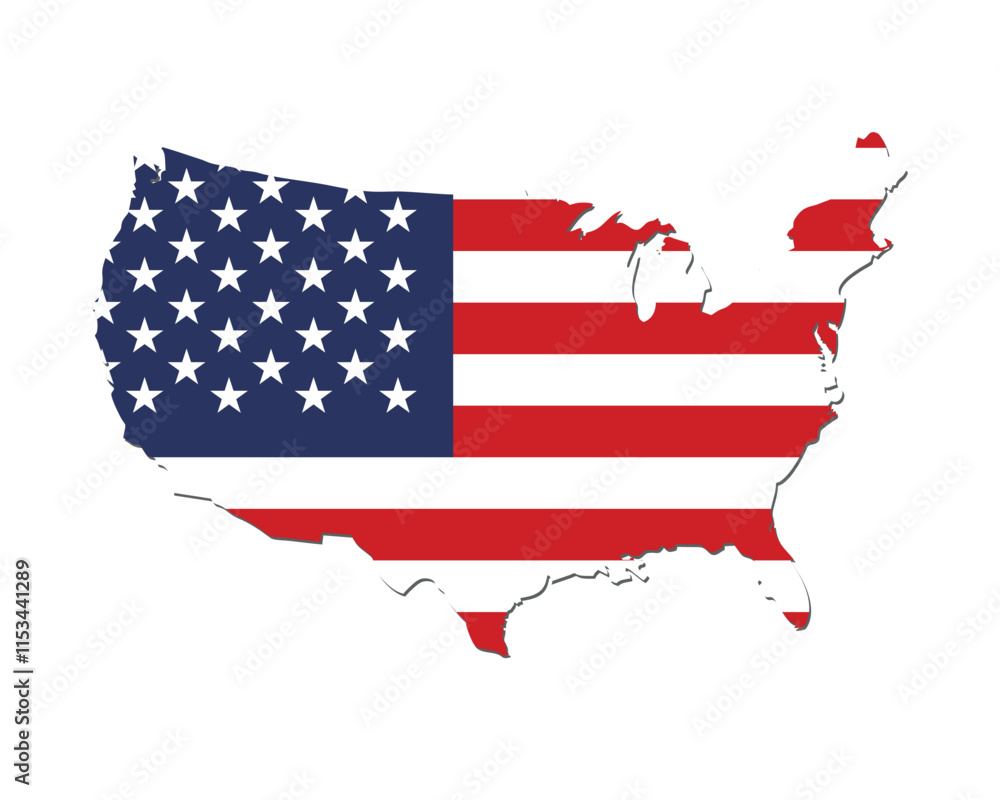 United states map icon with the flag inside isolated on white background. United states map icon with the flag inside isolated on white background.