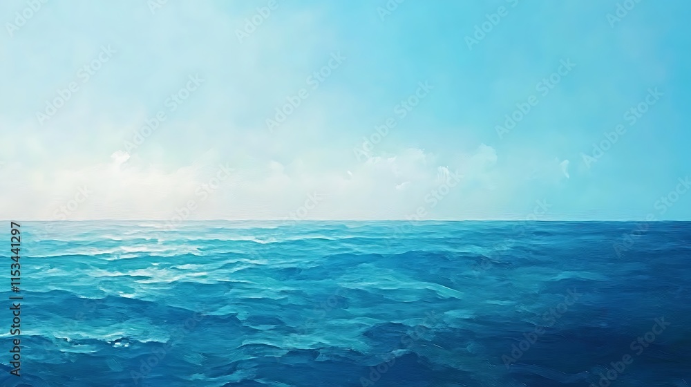 Obraz premium Serene Ocean Vista: A Gently Rolling Digital Painting in a Tranquil Style. AI Generated
