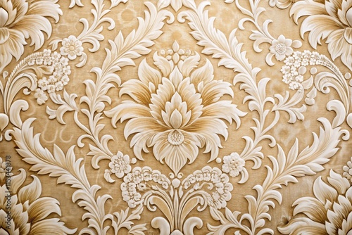 Elegant Beige & White Damask Floral Pattern Vintage Stock Photo