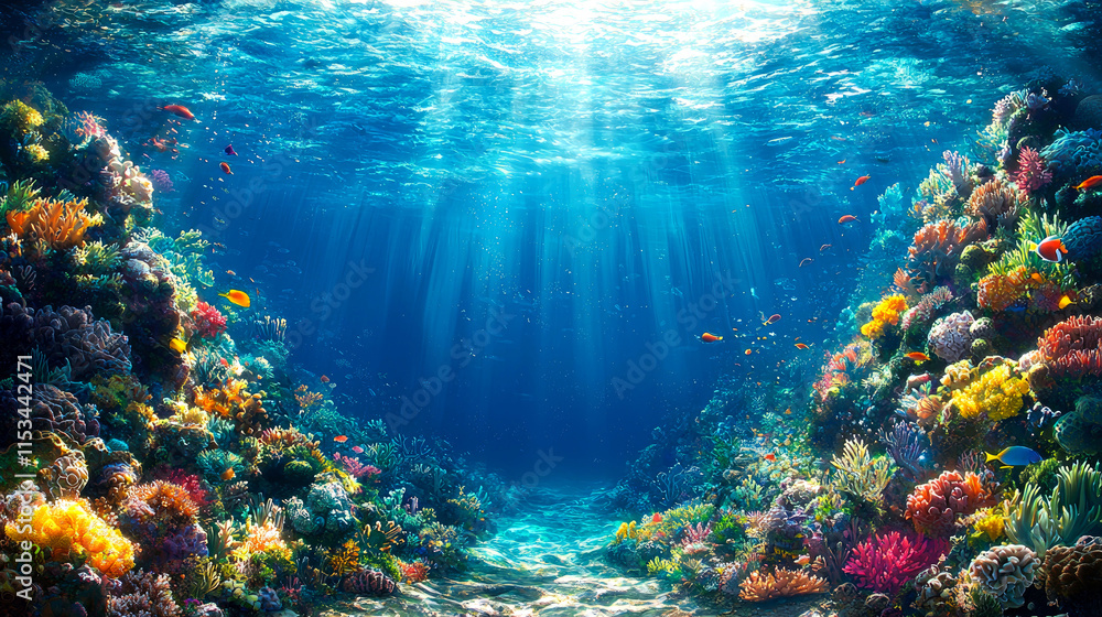 Naklejka premium Vibrant coral reef underwater scene. (2)