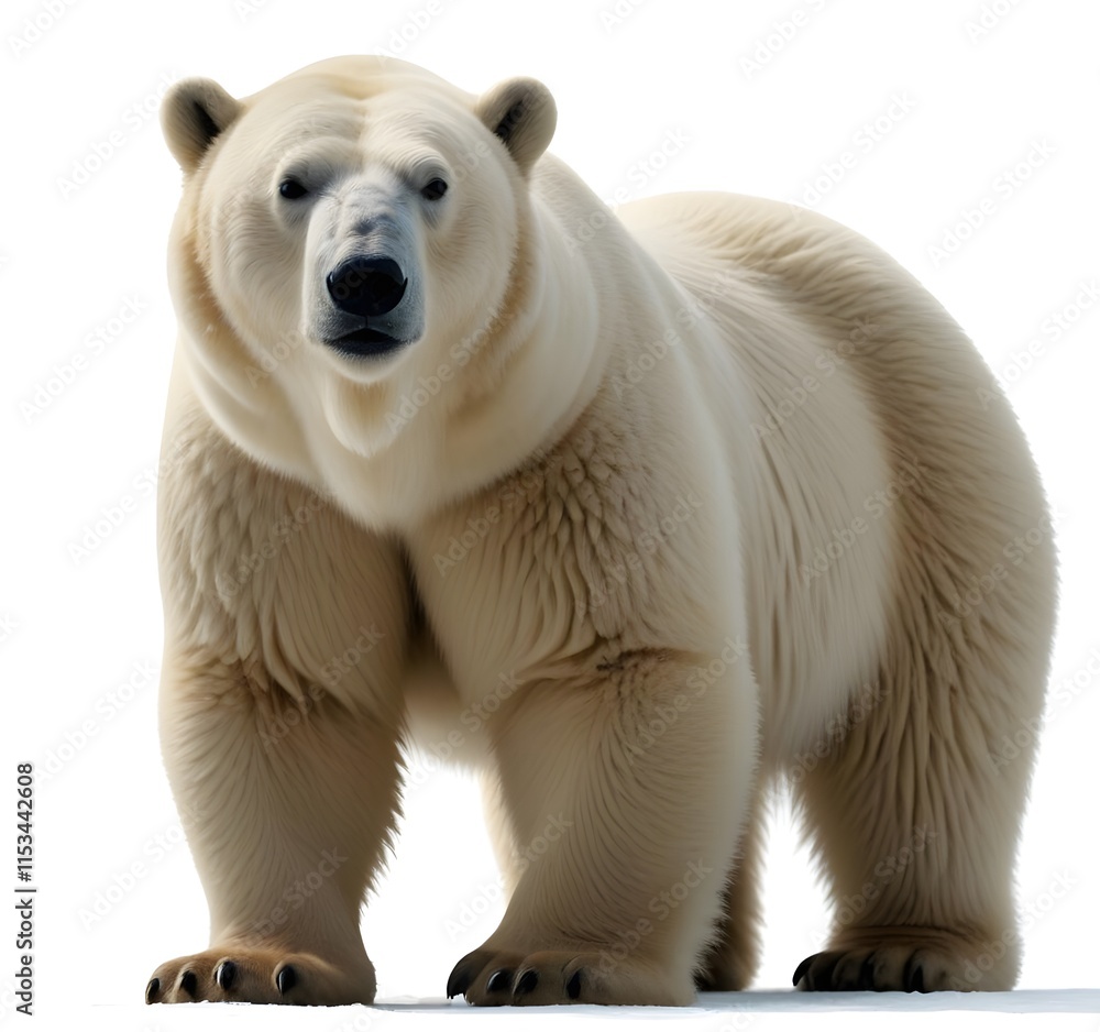 A large polar bear standing in the foreground against a plain white background A large polar bear standing in the foreground against a plain white background