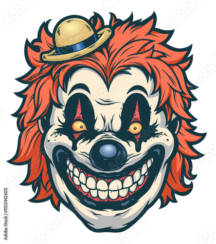 Smiling face of a horror clown vector illustration.