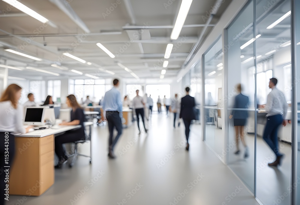 Blurred office environment with people walking and working Blurred office environment with people walking and working