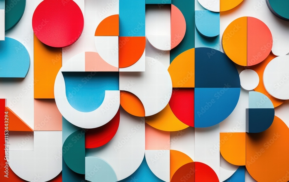 A playful arrangement of overlapping colorful shapes with bold gradients, creating a modern abstract look on white A playful arrangement of overlapping colorful shapes with bold gradients, creating a modern abstract look on white