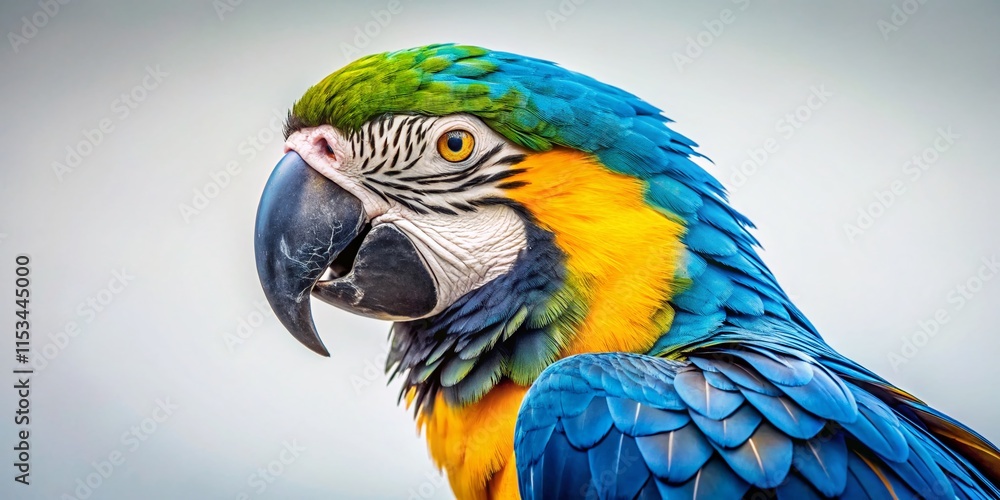 Fototapeta premium Vintage Style Photo: Vibrant Blue and Yellow Macaw Isolated on White Background