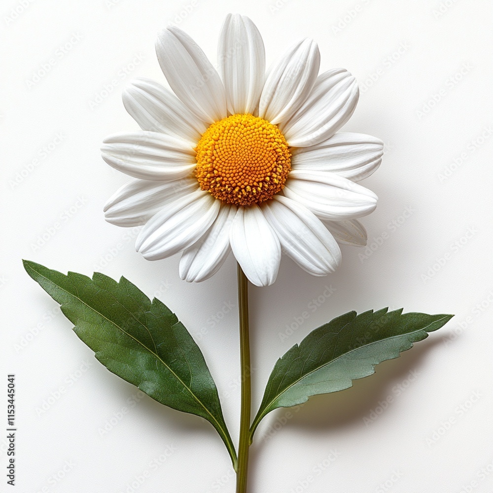 Fototapeta premium a chamomile blossom isolated on a plain white surface.