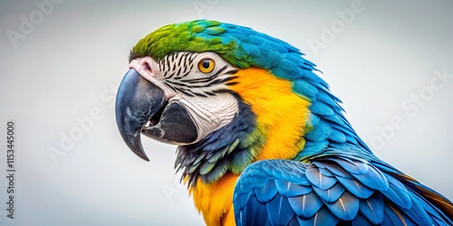 Vintage Style Photo: Vibrant Blue and Yellow Macaw Isolated on White Background