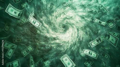 Tornado of US Dollar Bills: Flying, Levitating Cash in a Whirlwind of Money