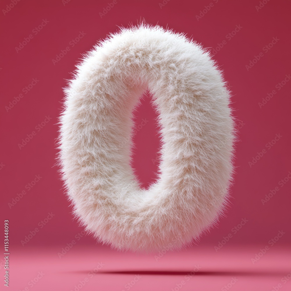 Fluffy number 0 on solid background, Cute white number 0 or zero as fur shape, short hair, pink background, 3D illusion, storybook style Fluffy number 0 on solid background, Cute white number 0 or zero as fur shape, short hair, pink background, 3D illusion, storybook style