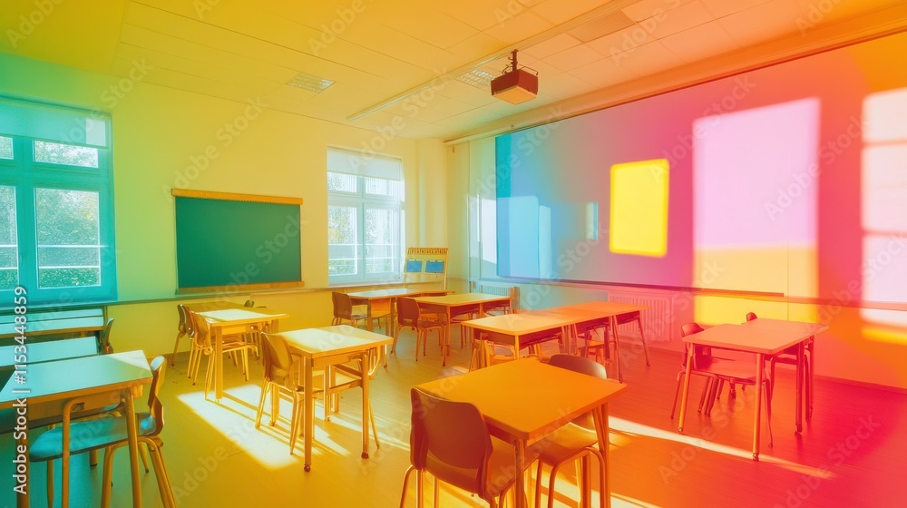 Interactive Classroom with Vibrant Colors and Tools Interactive Classroom with Vibrant Colors and Tools