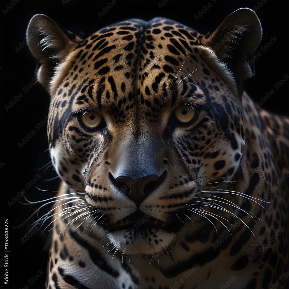 Obraz premium A jaguar with intense eyes and a fierce expression, set against a dark background