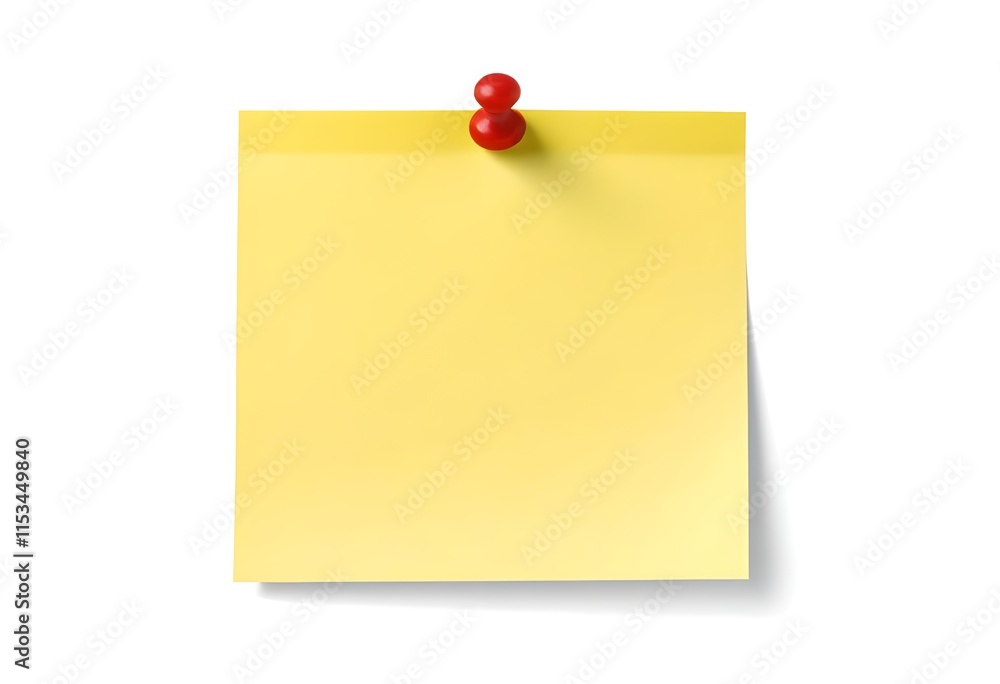 A yellow sticky note with a red thumbtack on a white background