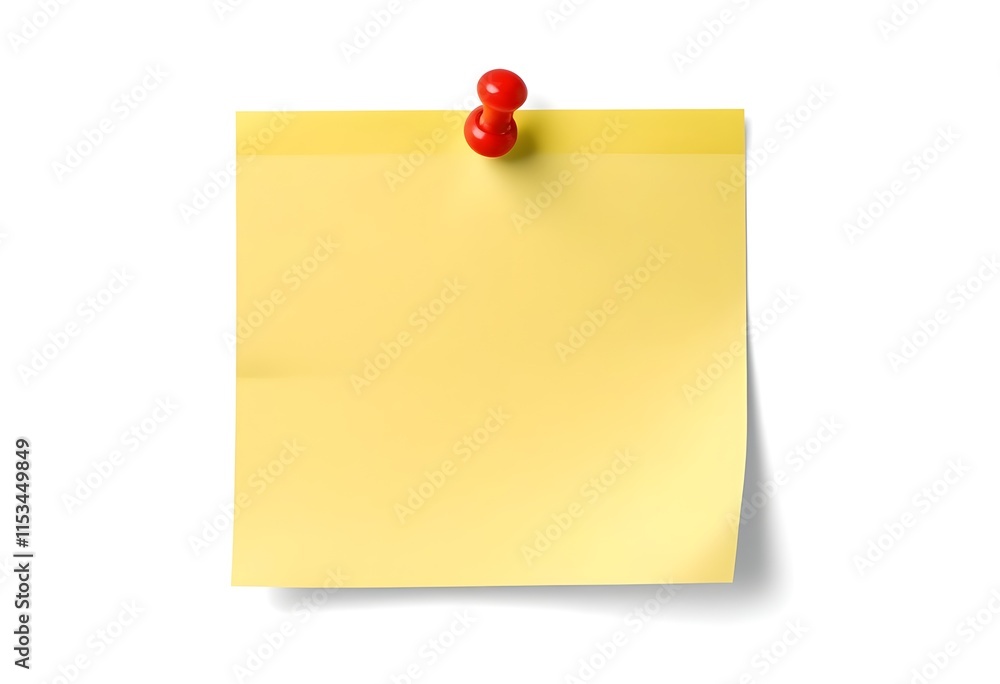 A yellow sticky note with a red thumbtack on a white background A yellow sticky note with a red thumbtack on a white background