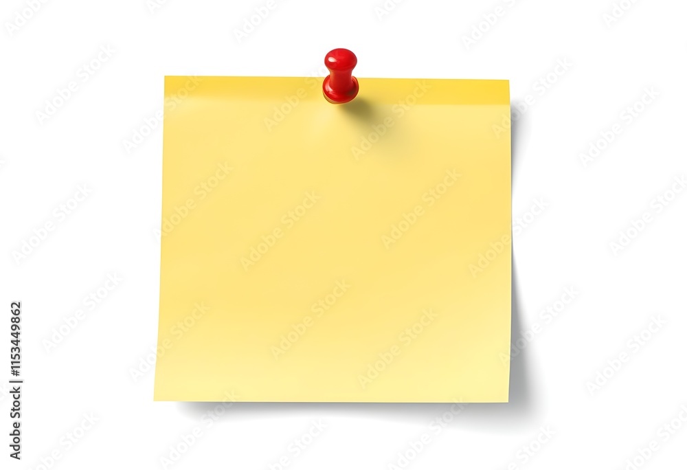 A yellow sticky note with a red thumbtack on a white background A yellow sticky note with a red thumbtack on a white background