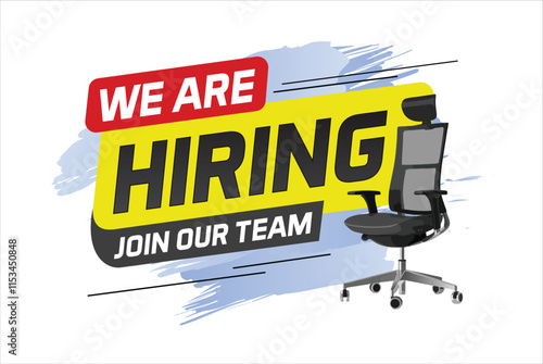 Hiring recruHiring recruitment design for banner poster. We are hiring join our now lettering with chair icon logo sign Vector illustration typographic. Open vacancy template

