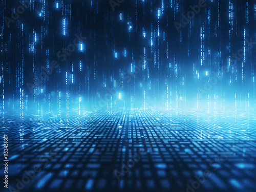 A blue digital binary matrix background featuring flowing data for a tech-inspired look