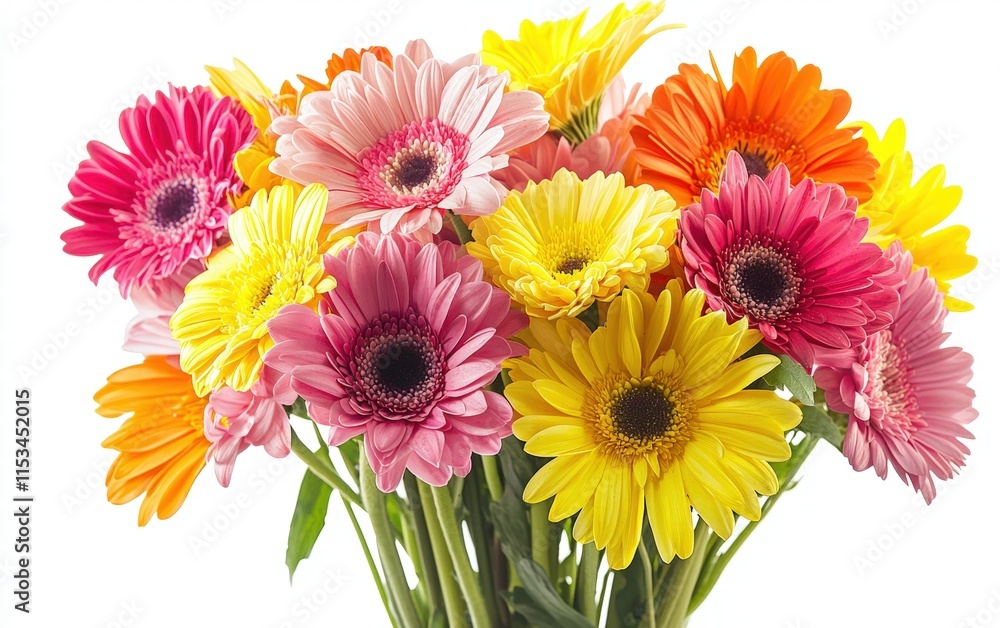 A vibrant bouquet of fresh spring flowers with pastel petals arranged dynamically, isolated on a bright white background A vibrant bouquet of fresh spring flowers with pastel petals arranged dynamically, isolated on a bright white background