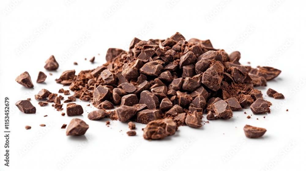 Pile of chocolate chunks on white background Pile of chocolate chunks on white background