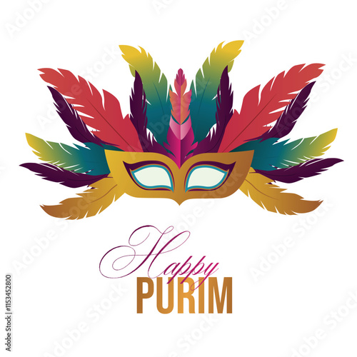 Purim, realistic vector illustration. Balloons and flags, star of david and carnival masks.