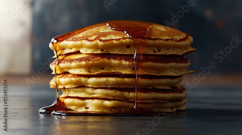 Wallpaper Mural golden pancake stack with syrup dripping down side under diffused studio light Torontodigital.ca