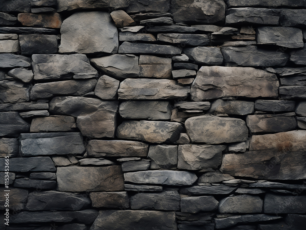 Fototapeta premium Closeup of old stone wall texture with visible cracks and weathered surface