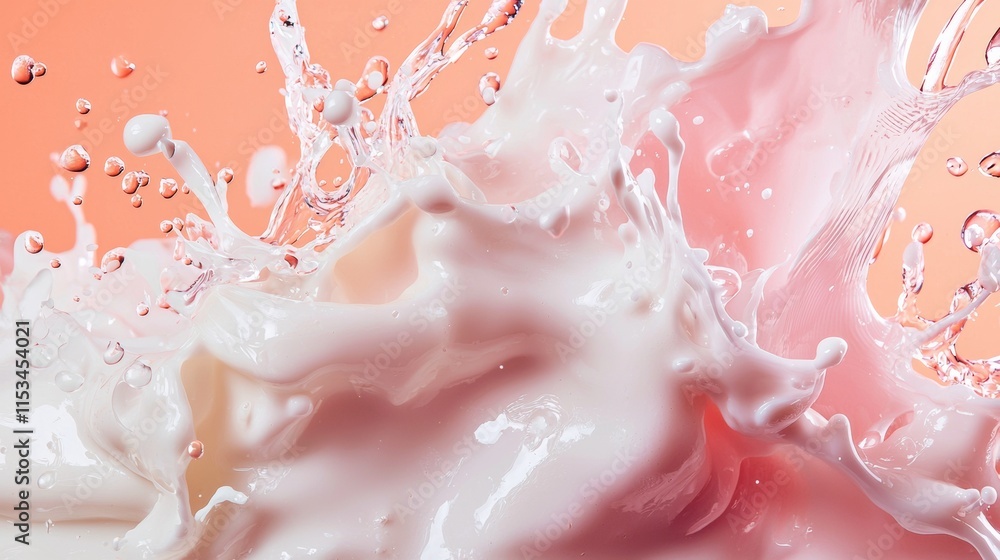 Fototapeta premium Splashing milk with fresh fruits on pastel background