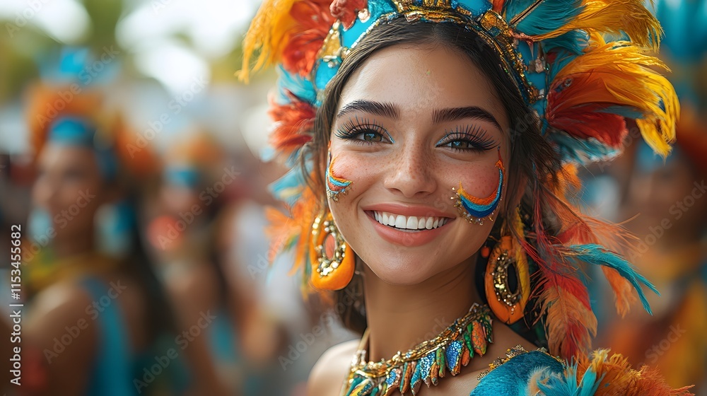 Dynamic group of performers in bright costumes and masks marching in a lively parade Dynamic group of performers in bright costumes and masks marching in a lively parade
